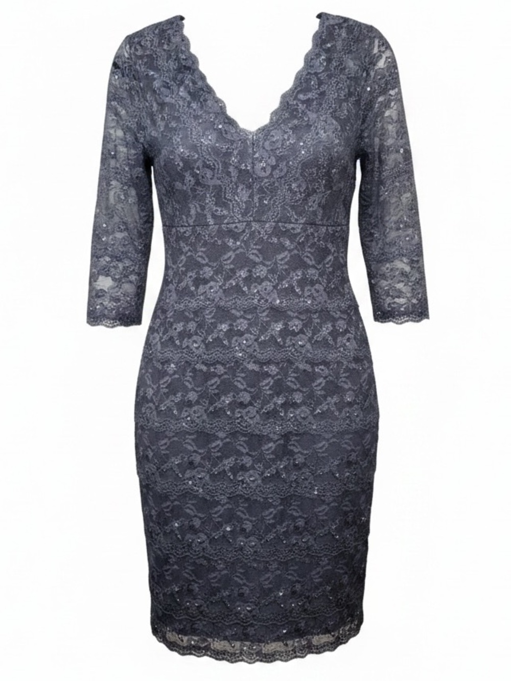Cache Cocktail Dress Size 10 Gray lace Sequins & Beads EUC wore once